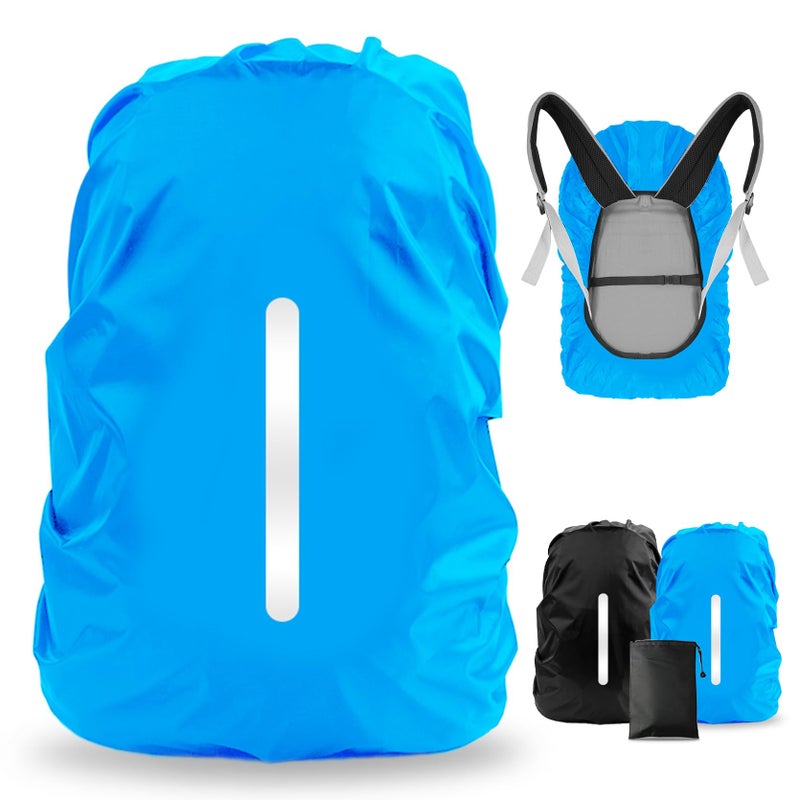 LAMA 2 Pack Waterproof Rain Cover for Backpack, Reflective Rucksack Rain Cover for Anti-Dust/Anti-Theft/Bicycling/Hiking/Camping, M Size (for 30L-40L Backpack), 1 Pcs Black + 1 Pcs Blue - Image 1